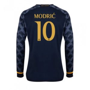 Real Madrid Fotballdrakt Herre Luka Modric #10 Bortedrakt 2023-24 Langermet