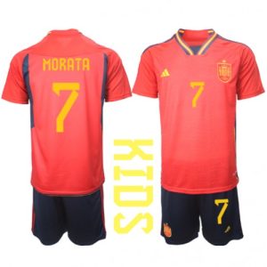 Spania Fotballdrakt Barn Alvaro Morata #7 Hjemmedrakt VM 2022 Kortermet (+ Korte bukser)
