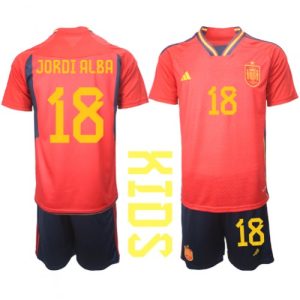Spania Fotballdrakt Barn Jordi Alba #18 Hjemmedrakt VM 2022 Kortermet (+ Korte bukser)