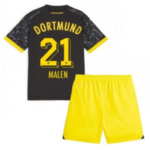 Borussia Dortmund Fotballdrakt Barn Donyell Malen #21 Bortedrakt 2023-24 Kortermet (+ Korte bukser)